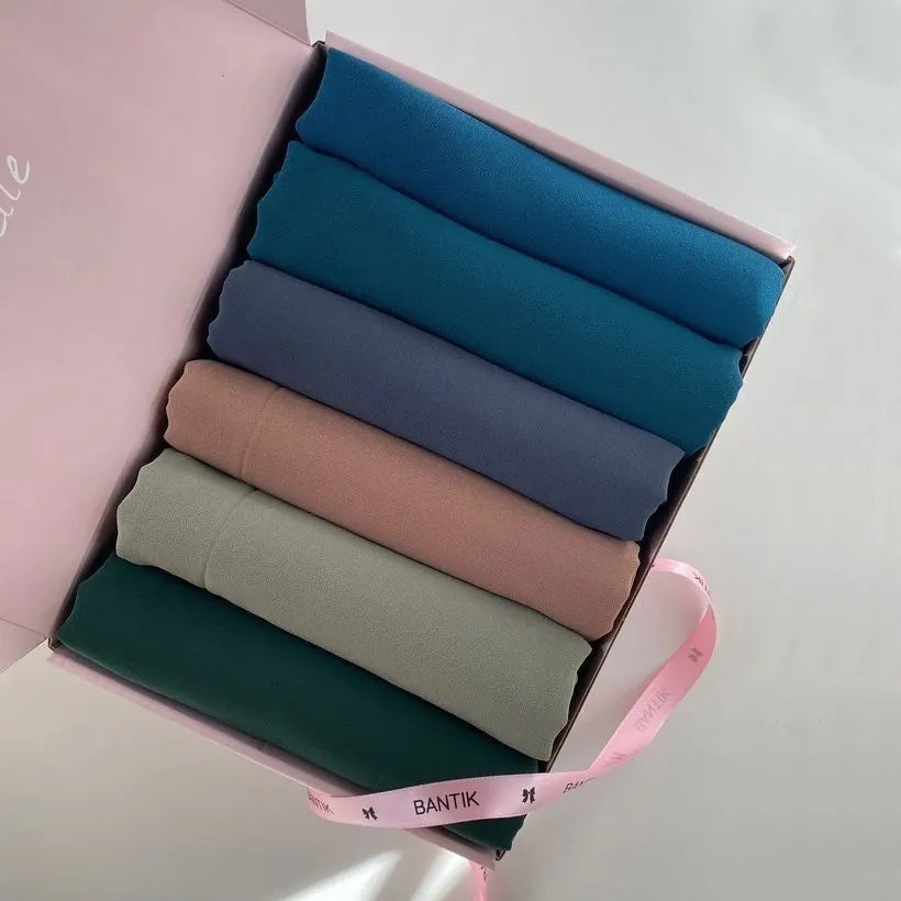 6 Hijab Gift Box – Premium Georgette Hijabs for Women (70 x 30 Inches)