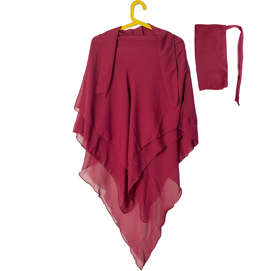 3 Layers Khimar with Tie-Back Niqab – Chiffon/Georgette | Modest Wear | 10+ Colors