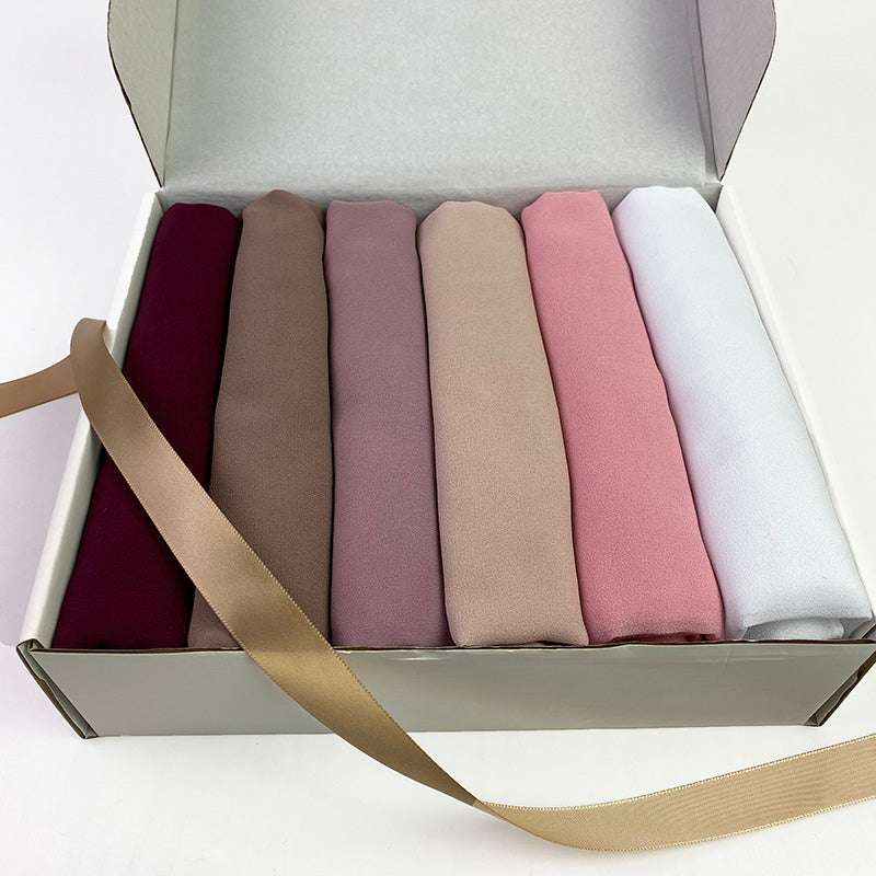 6 Hijab Gift Box – Premium Georgette Hijabs for Women (70 x 30 Inches)