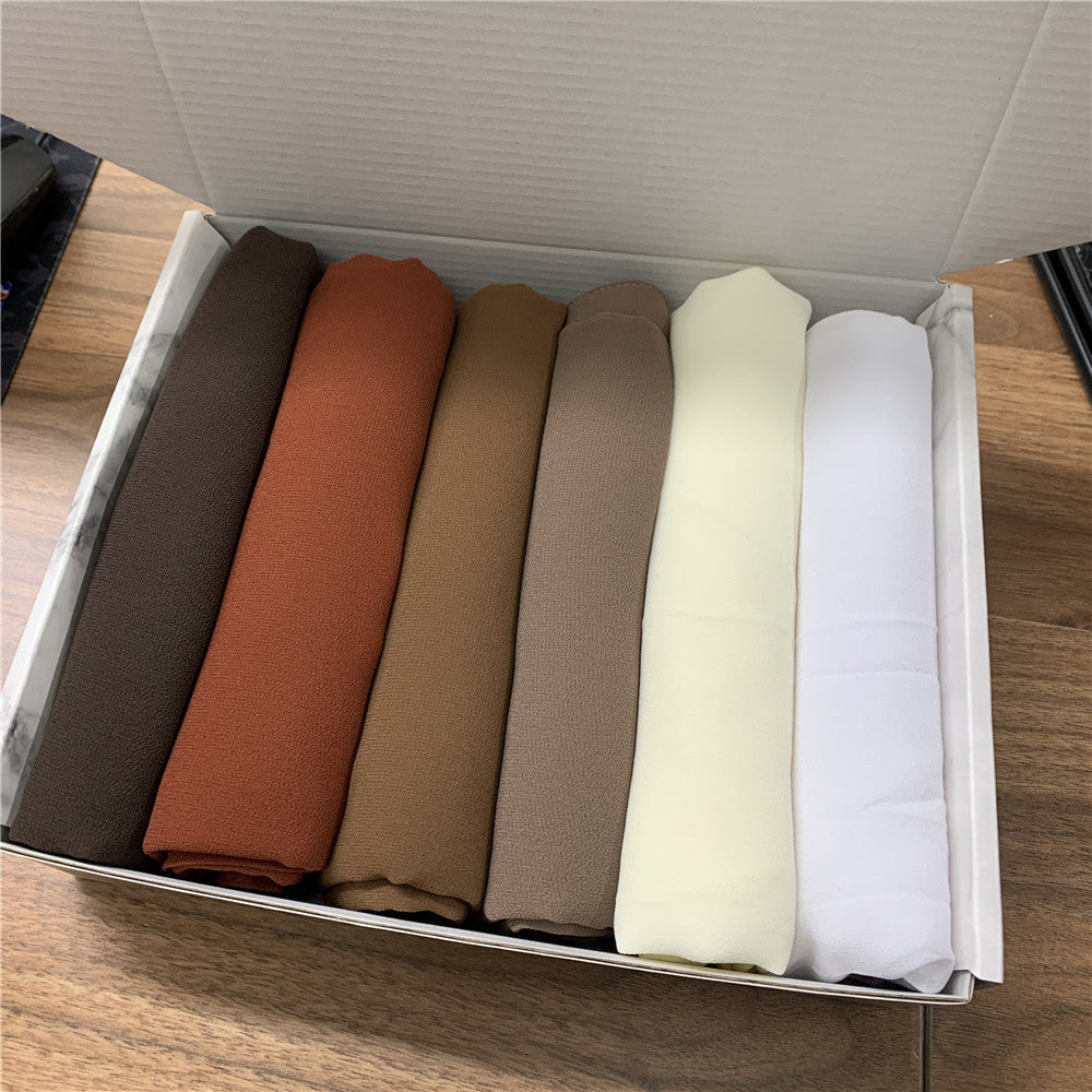 6 Hijab Gift Box – Premium Georgette Hijabs for Women (70 x 30 Inches)