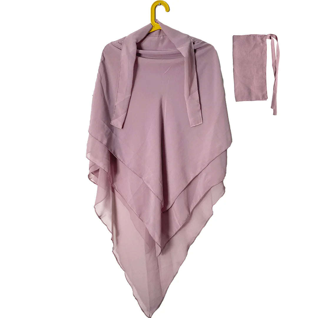 3 Layers Khimar with Tie-Back Niqab – Chiffon/Georgette | Modest Wear | 10+ Colors