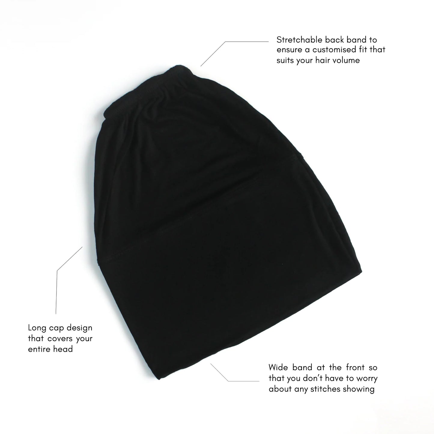 Beanie Hijab Cap – High Quality Bamboo Jersey - Black