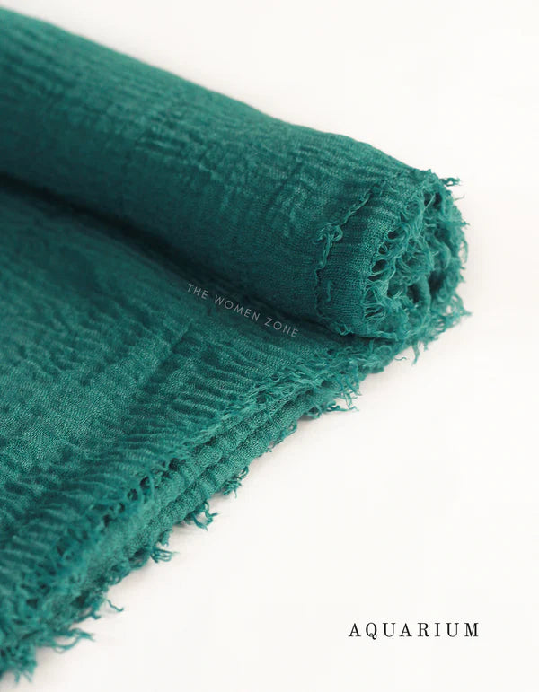 Crinkle Hijab – Soft Viscose with Fringed Edges - Aquarium