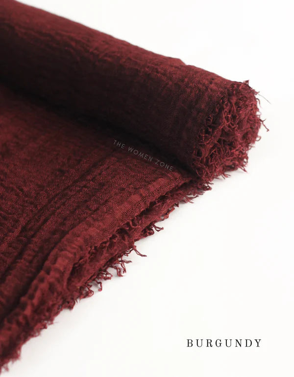 Crinkle Hijab – Soft Viscose with Fringed Edges - Dark Maroon