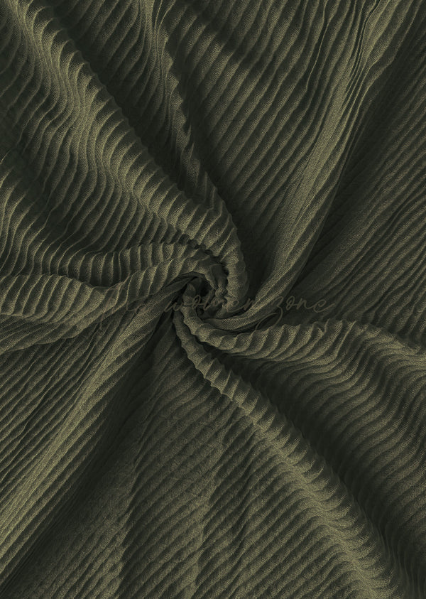 Crumpled Hijab – Soft Viscose Pleated - Olive Green