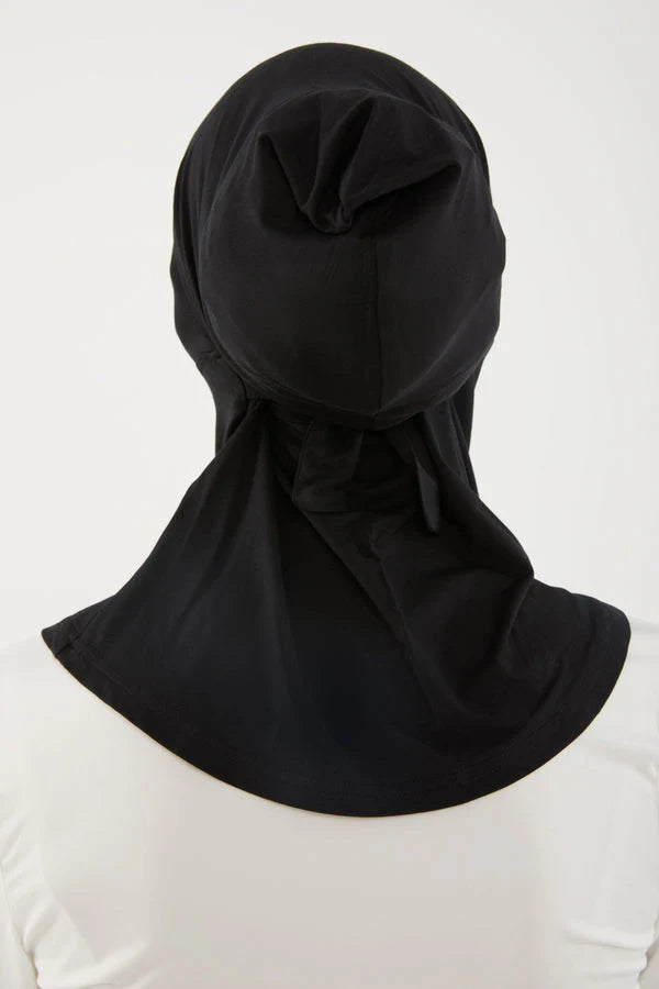 Full Coverage Undercap (Tie-Back) – Bamboo Jersey Hijab Cap - Black