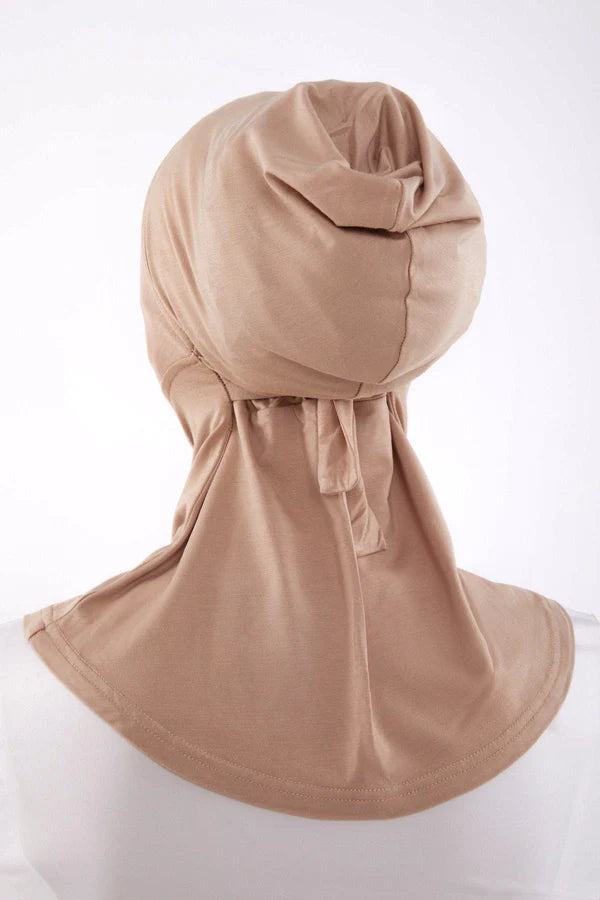 Full Coverage Undercap (Tie-Back) – Bamboo Jersey Hijab Cap - Tan