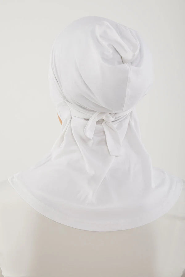 Full Coverage Undercap (Tie-Back) – Bamboo Jersey Hijab Cap - White