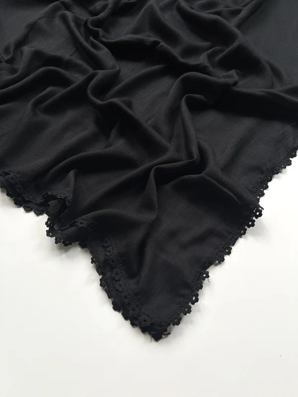 Laced Turkish Lawn Hijab – Black