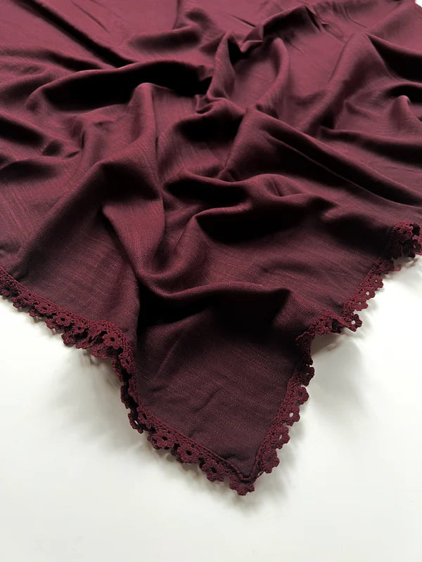 Laced Turkish Lawn Hijab – Dark Maroon