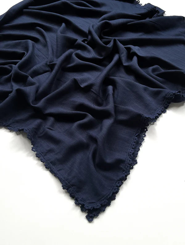 Laced Turkish Lawn Hijab – Navy Blue