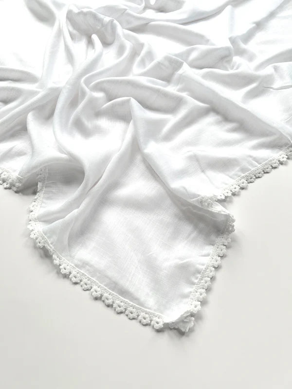 Laced Turkish Lawn Hijab – White