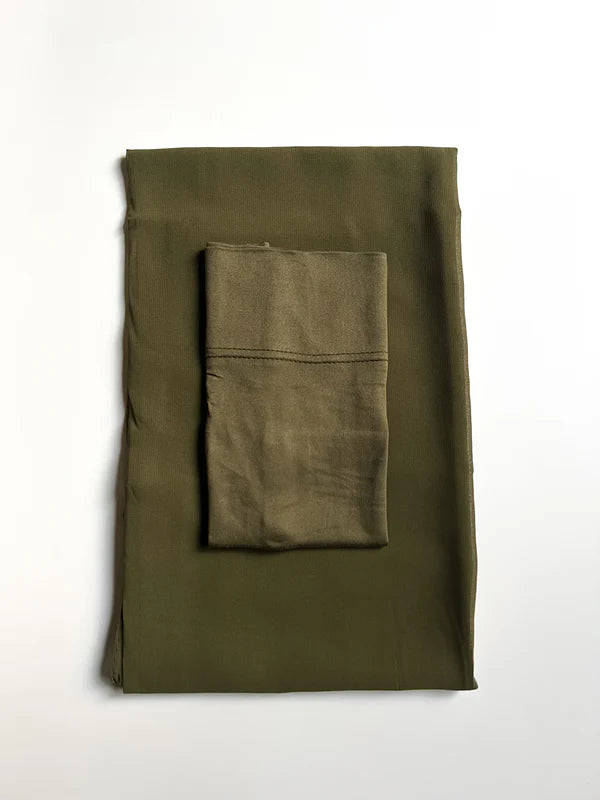Matching Georgette Hijab & Cap Set – Chiffon Scarf with Bamboo Jersey Undercap - Light Olive