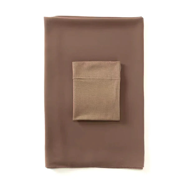 Matching Georgette Hijab & Cap Set – Chiffon Scarf with Bamboo Jersey Undercap - Mocha