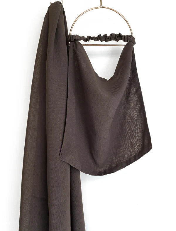 Niqab & XL Hijab Set – Double Chiffon Half Niqab with Extra Long Chiffon Hijab - Pebble