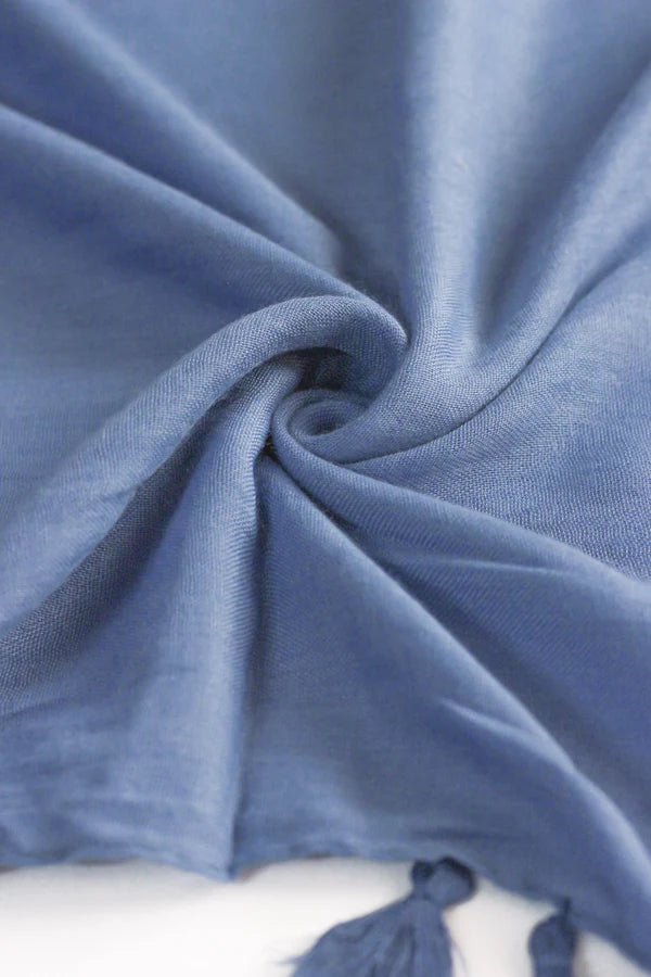 Plain Viscose Hijab with Tassels – Denim