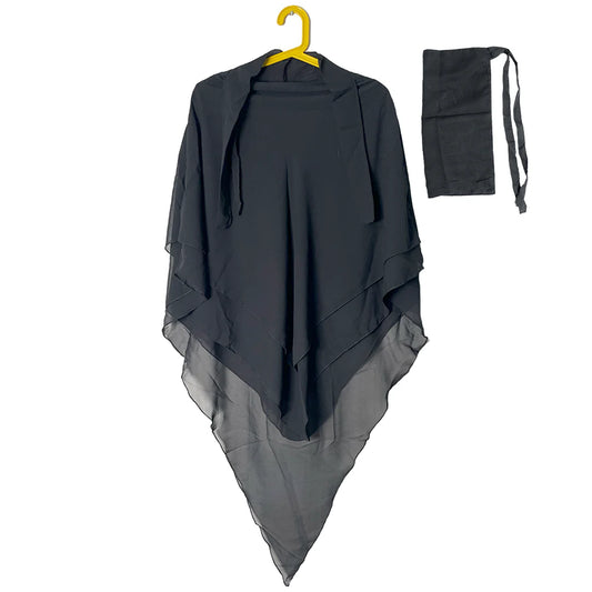 3 Layers Khimar with Tie-Back Niqab – Chiffon/Georgette - Black