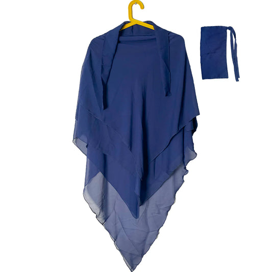 3 Layers Khimar with Tie-Back Niqab – Chiffon/Georgette - Navy