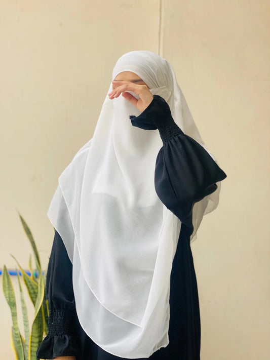 3 Layers Khimar with Tie-Back Niqab – Chiffon/Georgette | Modest Wear | 10+ Colors