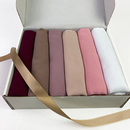 6 Hijab Gift Box – Premium Georgette Hijabs for Women (70 x 30 Inches)