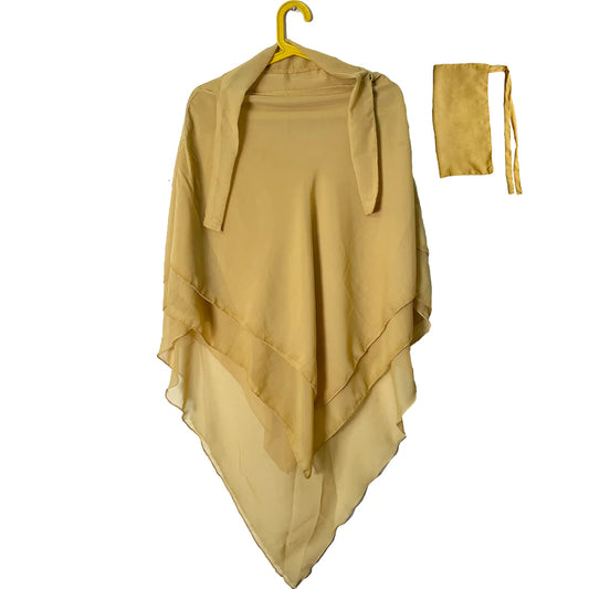 3 Layers Khimar with Tie-Back Niqab – Chiffon/Georgette - Beige