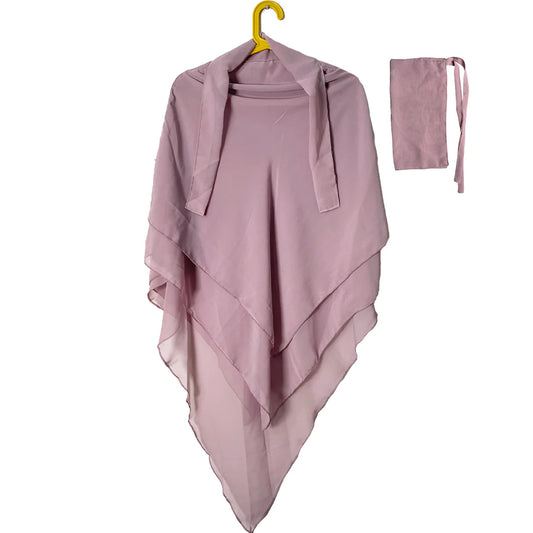 3 Layers Khimar with Tie-Back Niqab – Chiffon/Georgette - Lilac