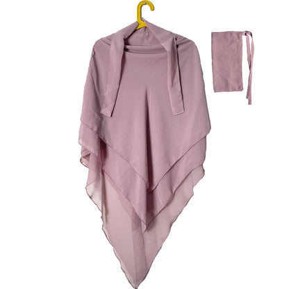3 Layers Khimar with Tie-Back Niqab – Chiffon/Georgette | Modest Wear | 10+ Colors
