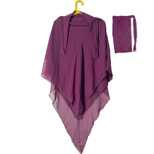 3 Layers Khimar with Tie-Back Niqab – Chiffon/Georgette - Purple