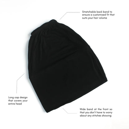 Beanie Hijab Cap – High Quality Bamboo Jersey - Black