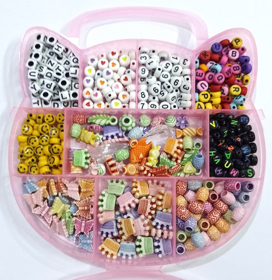 DIY Bracelet Kit – Cat Box Jewelry Making Set for Girls & Kids (Emoji, Letter & Number Beads)