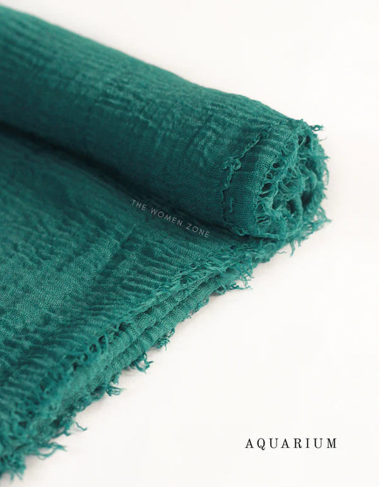 Crinkle Hijab – Soft Viscose with Fringed Edges - Aquarium