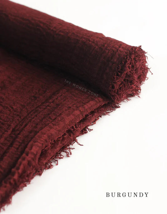 Crinkle Hijab – Soft Viscose with Fringed Edges - Dark Maroon
