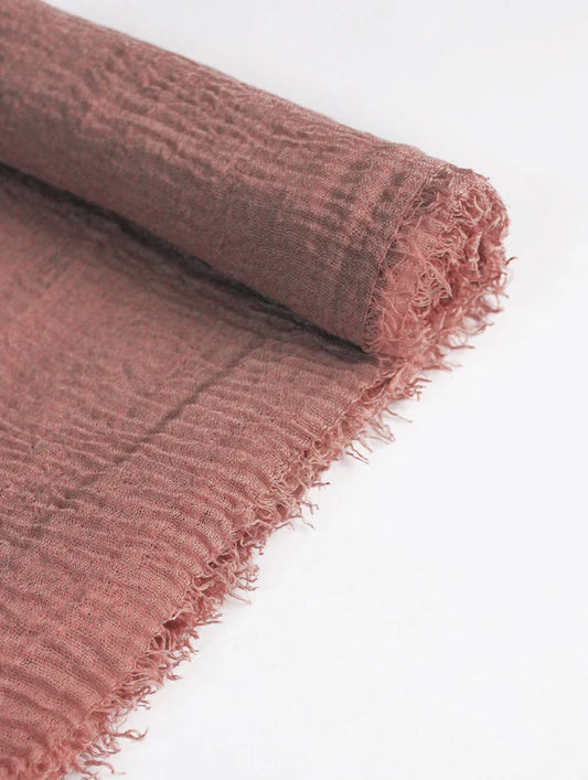 Crinkle Hijab – Soft Viscose with Fringed Edges - Desert Rose