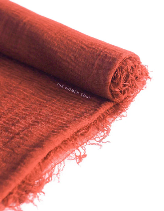 Crinkle Hijab – Soft Viscose with Fringed Edges - Fire