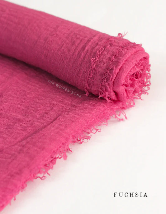 Crinkle Hijab – Soft Viscose with Fringed Edges - Fuchsia
