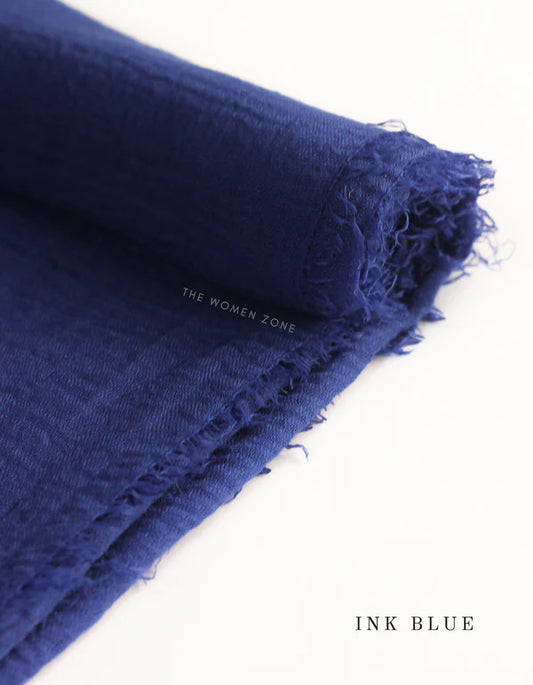 Crinkle Hijab – Soft Viscose with Fringed Edges - Ink Blue