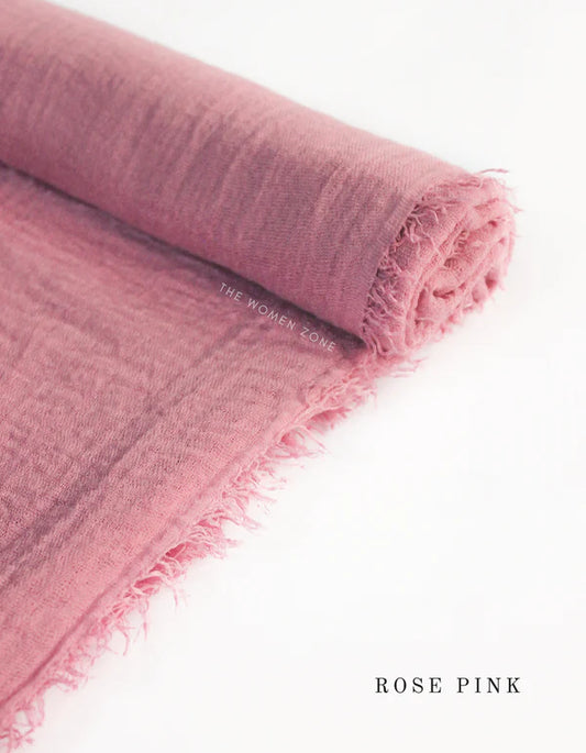 Crinkle Hijab – Soft Viscose with Fringed Edges - Rose Pink
