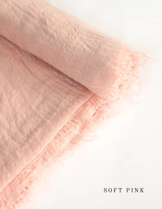Crinkle Hijab – Soft Viscose with Fringed Edges - Soft Pink