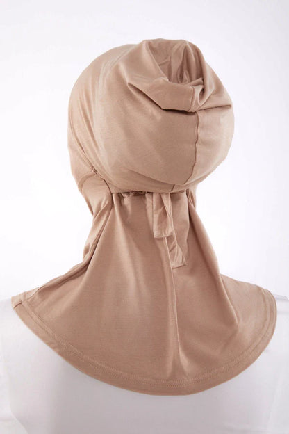 Full Coverage Undercap (Tie-Back) – Bamboo Jersey Hijab Cap - Tan
