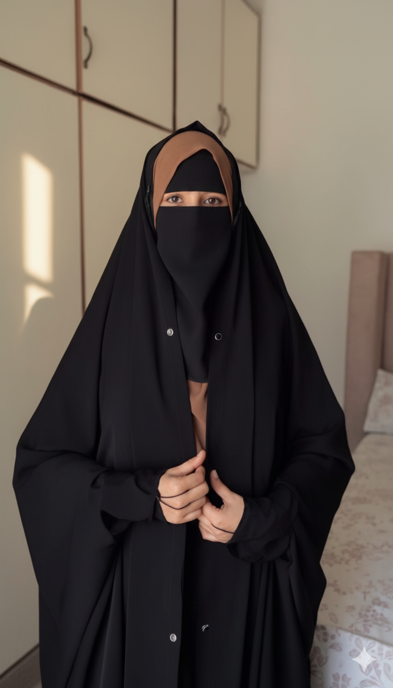 Premium Irani Chadar – Korean Nida, Front Open Button Style – Elastic & Non-Elastic Options – Black & Jet Black