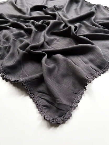 Laced Turkish Lawn Hijab – Elegant Viscose Cotton Scarf with Lace Border | 70+ Colors