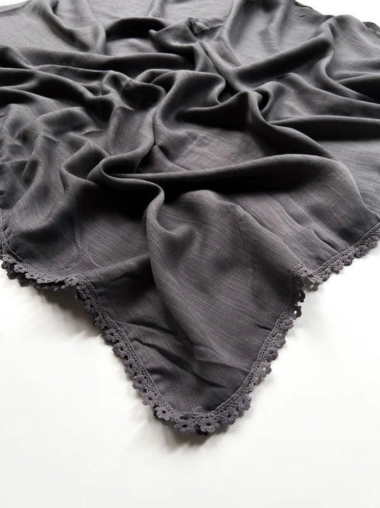 Laced Turkish Lawn Hijab – Dark Gray