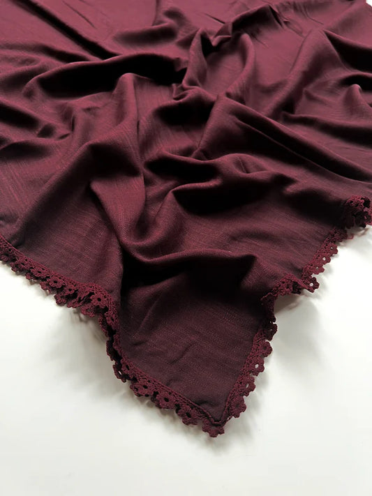 Laced Turkish Lawn Hijab – Dark Maroon