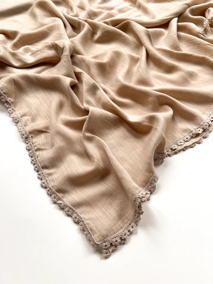 Laced Turkish Lawn Hijab – Elegant Viscose Cotton Scarf with Lace Border | 70+ Colors