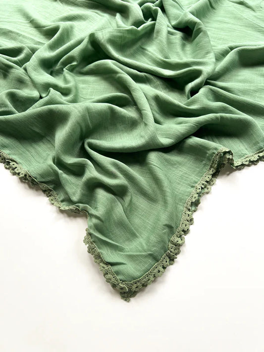 Laced Turkish Lawn Hijab – Green Tea
