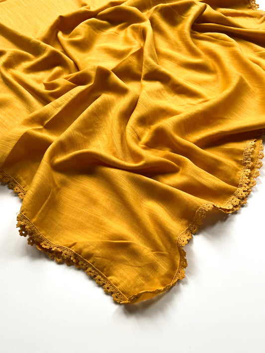 Laced Turkish Lawn Hijab – Mustard