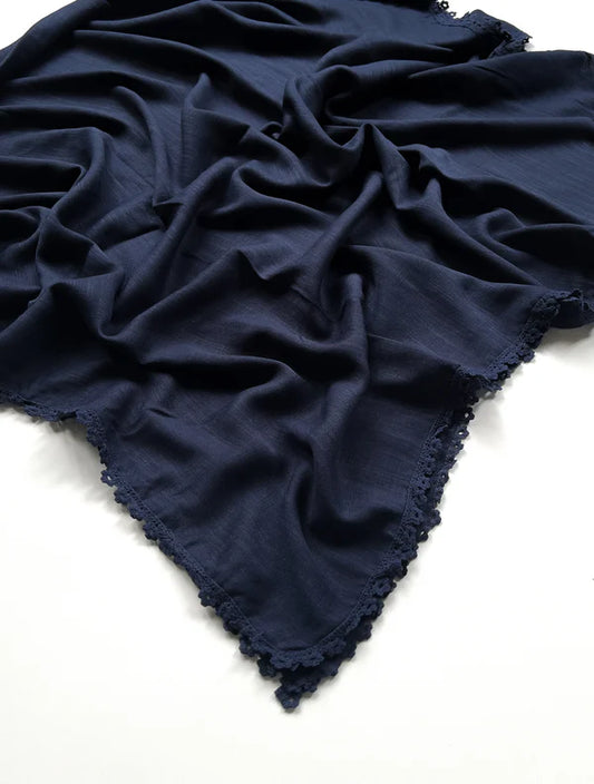 Laced Turkish Lawn Hijab – Navy Blue