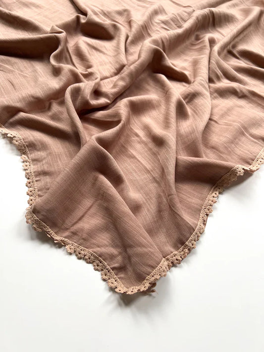 Laced Turkish Lawn Hijab – Taupe