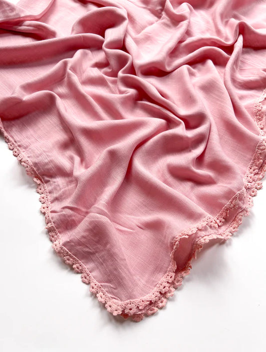 Laced Turkish Lawn Hijab – Tea Pink