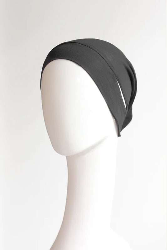 Malaysian Ear-Hole Hijab Cap – Breathable Jersey Undercap with Ear Openings - Black